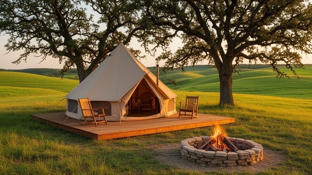 Luxury glamping with fire pit